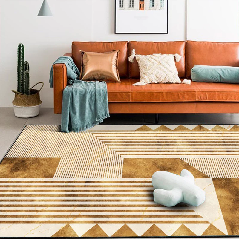 Stylish Striped Geometric Pattern Rug Golden Casual Rug Polyestertextiel Washable Anti-Slip Backing Area Rug Living Room G...