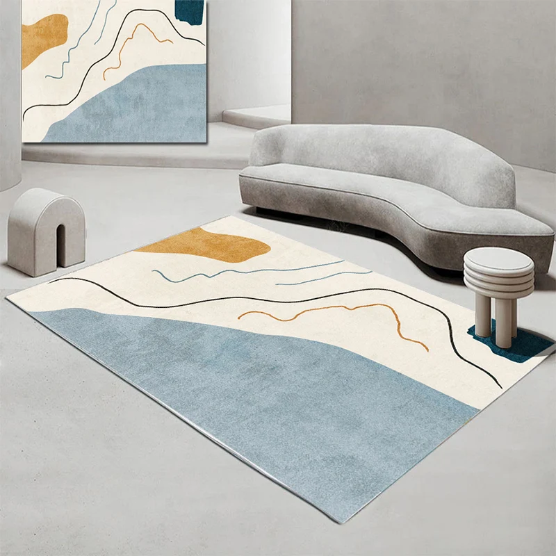 Weelderig Abstract Printed Rug Multicolor Polyster Area Rug Non-Slip Backing Easy Care Carpet Room White