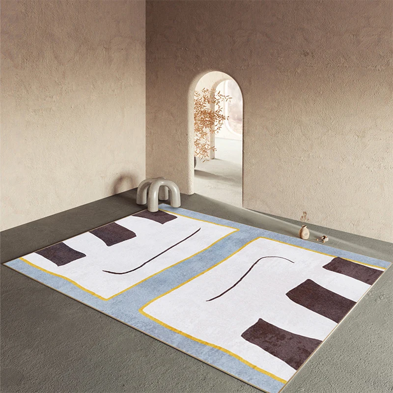 Weelderig Abstract Printed Rug Multicolor Polyster Area Rug Non-Slip Backing Easy Care Carpet Room White