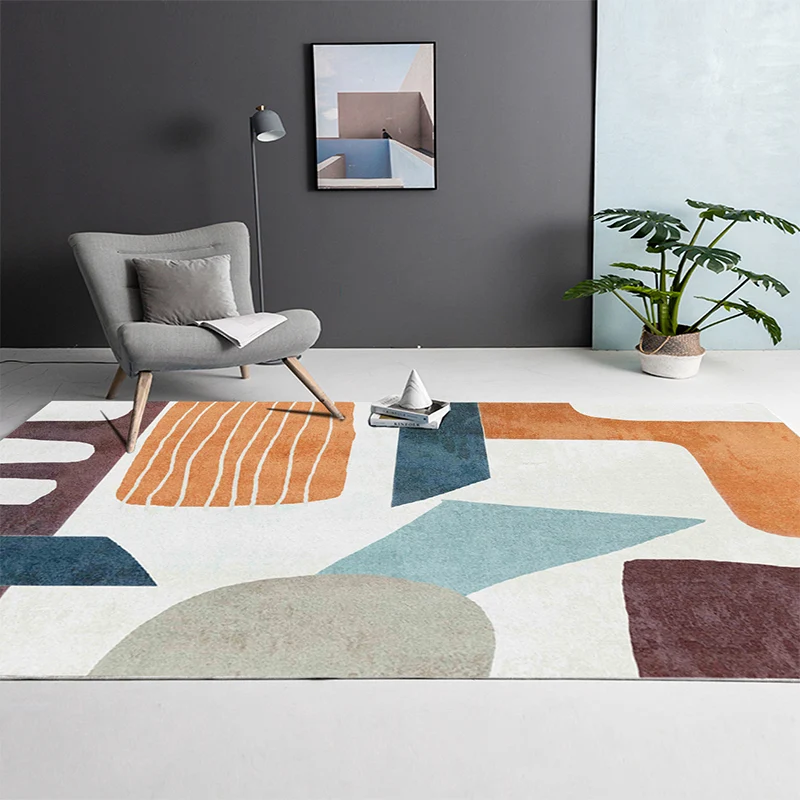 Weelderig Abstract Printed Rug Multicolor Polyster Area Rug Non-Slip Backing Easy Care Carpet Room Set van 2 White