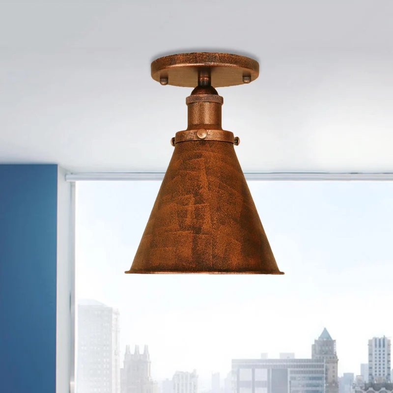Wolmix Vloerkleed 1 licht metallic semi-inbouw zwak vintage stijl roest/koper taps toelopend semi-inbouw lichtarmatuur voo...