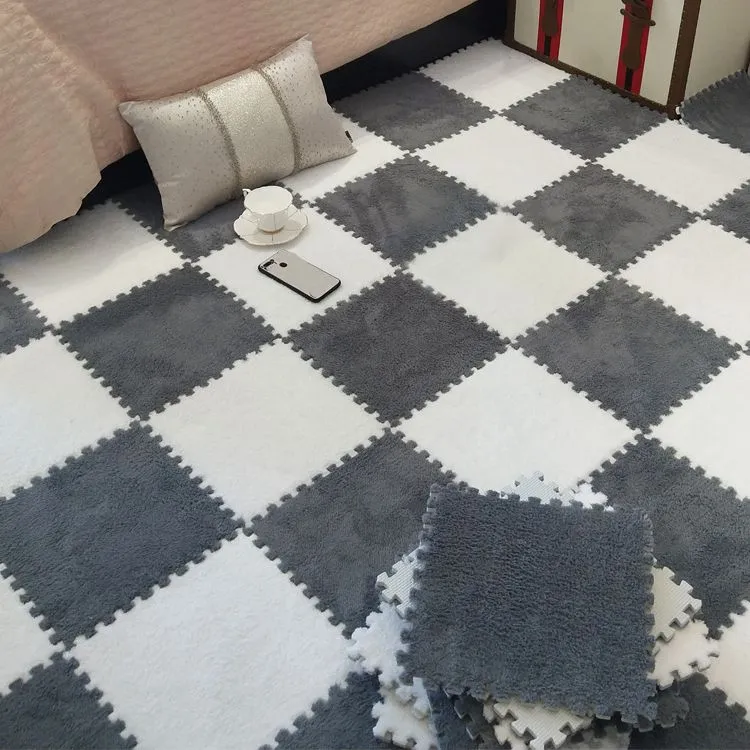 Actueel Carpet Floor Tile Interlocking Plush Cut Non-Skid Tiles and Carpet Coffee