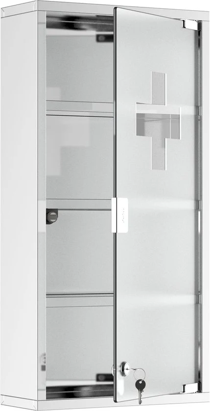 4goodz Medicijnkastje EHBO-kastje met slot RVS 12x30x60 cm