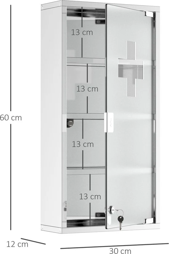 4goodz Medicijnkastje EHBO-kastje met slot RVS 12x30x60 cm