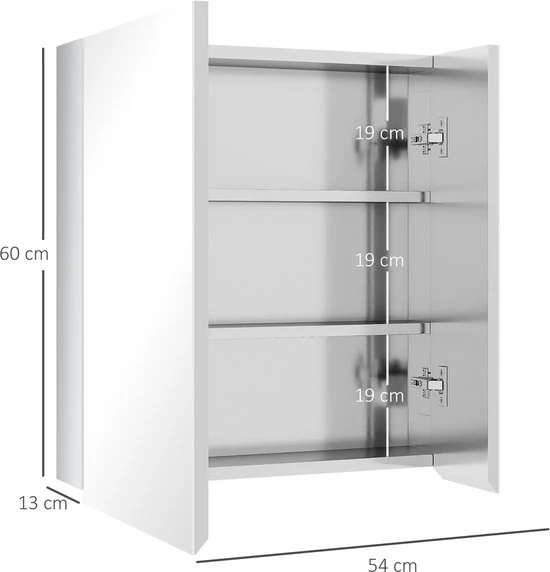 4goodz Spiegelkast-Badkamerspiegelkast met 3 binnenplanken, dubbele deur - zilver