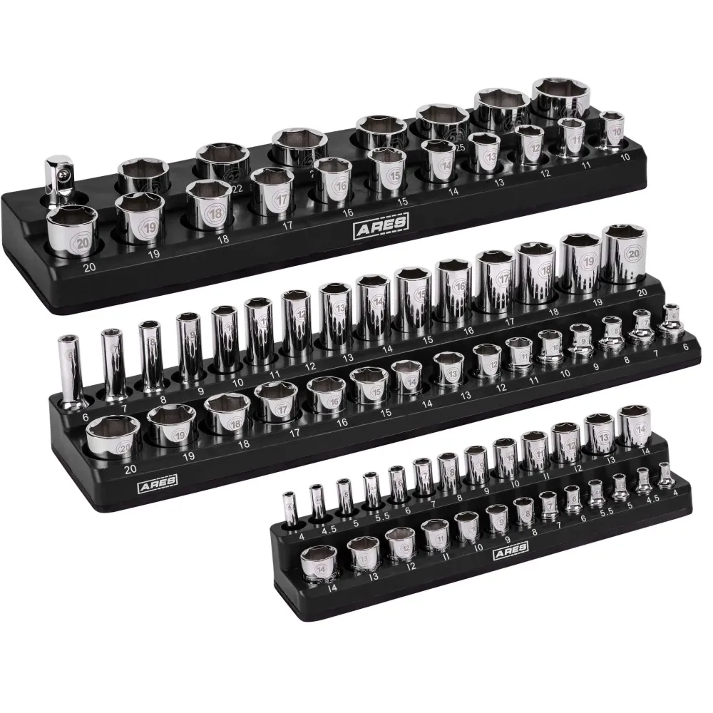 ARES 60034 - set van 3 Black Metric Magnetic Socket Organizer Set