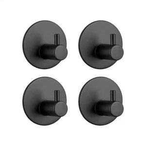 AKSA Home® Handdoekhaakjes Zelfklevend Rond 4 stuks - Handdoekhouder Zwart - Wandhaak - Haken - Ophanghaken