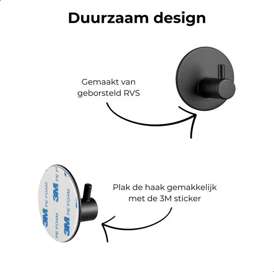 AKSA Home® Handdoekhaakjes Zelfklevend Rond 4 stuks - Handdoekhouder Zwart - Wandhaak - Haken - Ophanghaken