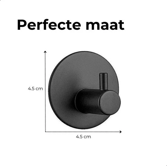 AKSA Home® Handdoekhaakjes Zelfklevend Rond 4 stuks - Handdoekhouder Zwart - Wandhaak - Haken - Ophanghaken