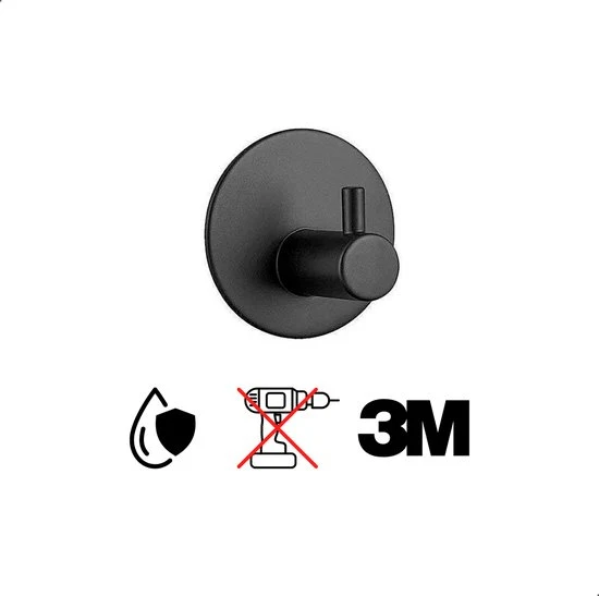 AKSA Home® Handdoekhaakjes Zelfklevend Rond 4 stuks - Handdoekhouder Zwart - Wandhaak - Haken - Ophanghaken