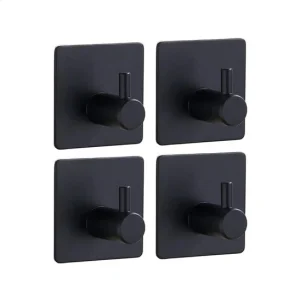 AKSA Home® Handdoekhaakjes Zelfklevend Vierkant 4 stuks - Handdoekhouder Zwart - Wandhaak - Haken - Ophanghaken