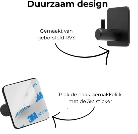 AKSA Home® Handdoekhaakjes Zelfklevend Vierkant 4 stuks - Handdoekhouder Zwart - Wandhaak - Haken - Ophanghaken