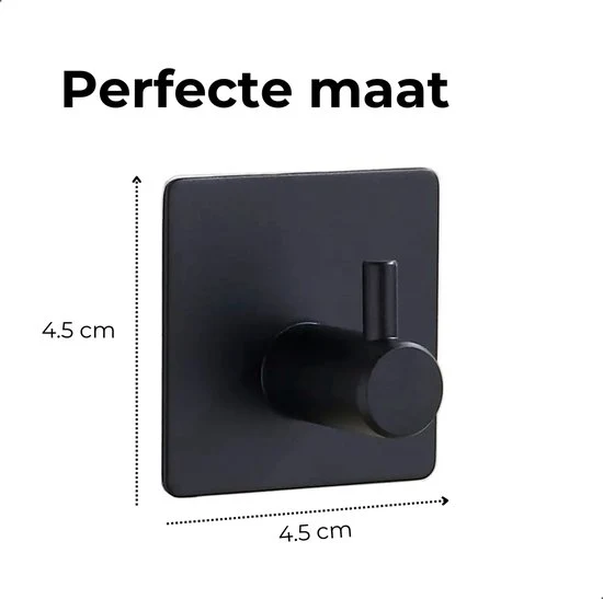AKSA Home® Handdoekhaakjes Zelfklevend Vierkant 4 stuks - Handdoekhouder Zwart - Wandhaak - Haken - Ophanghaken