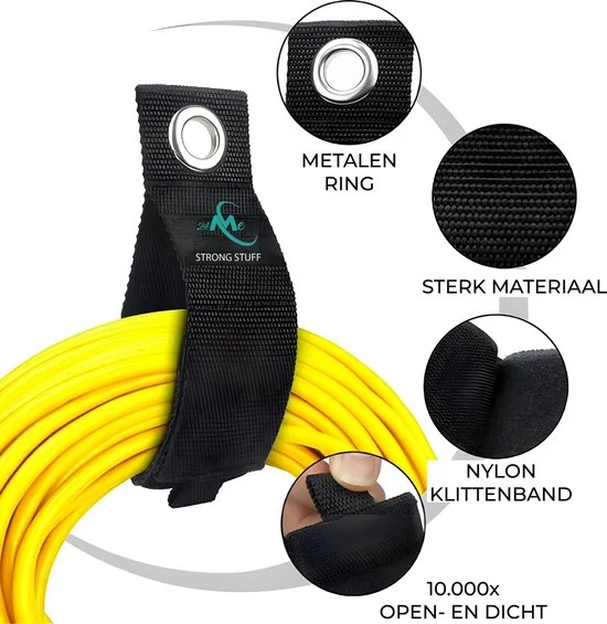 24ME® 4x Heavy Duty Storage Strap - M - Kabelbinders met Ring - Sterk Klittenband - Organizers - Slijtvast