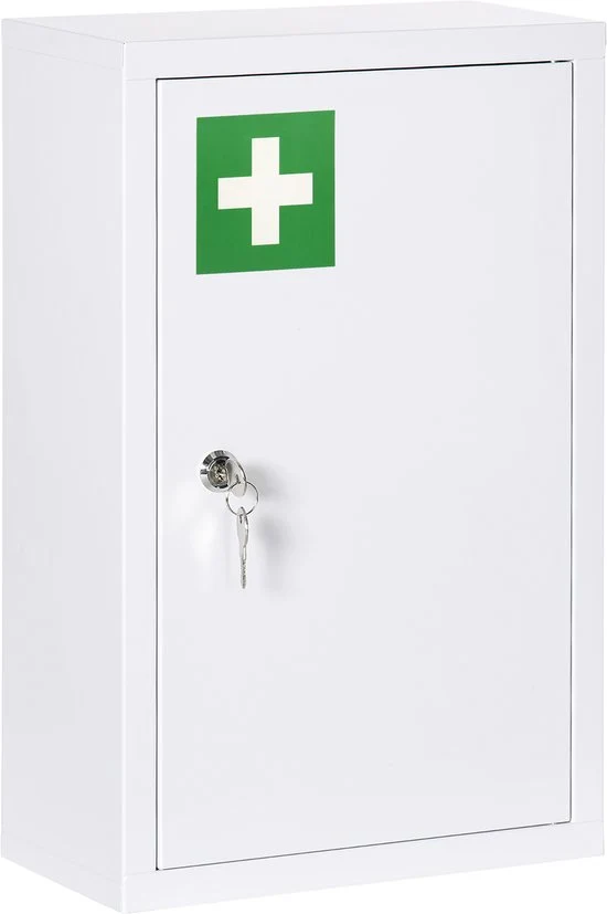 4goodz Medicijnkastje metaal EHBO-kastje met slot 14x30x46 cm - Wit