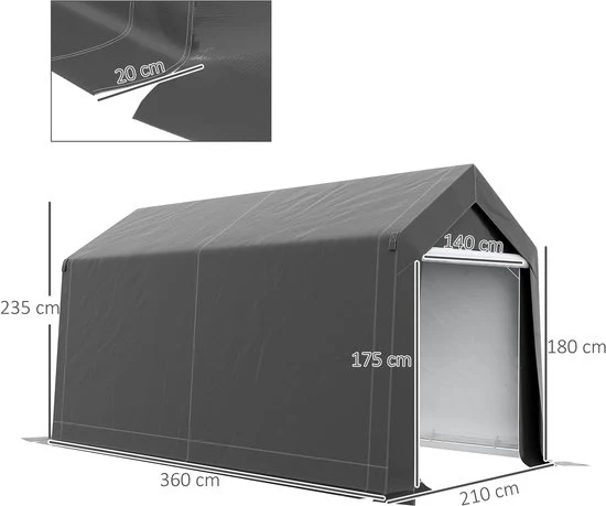 4goodz Waterdichte Opslagtent 360x210x235 cm - Antracietgrijs