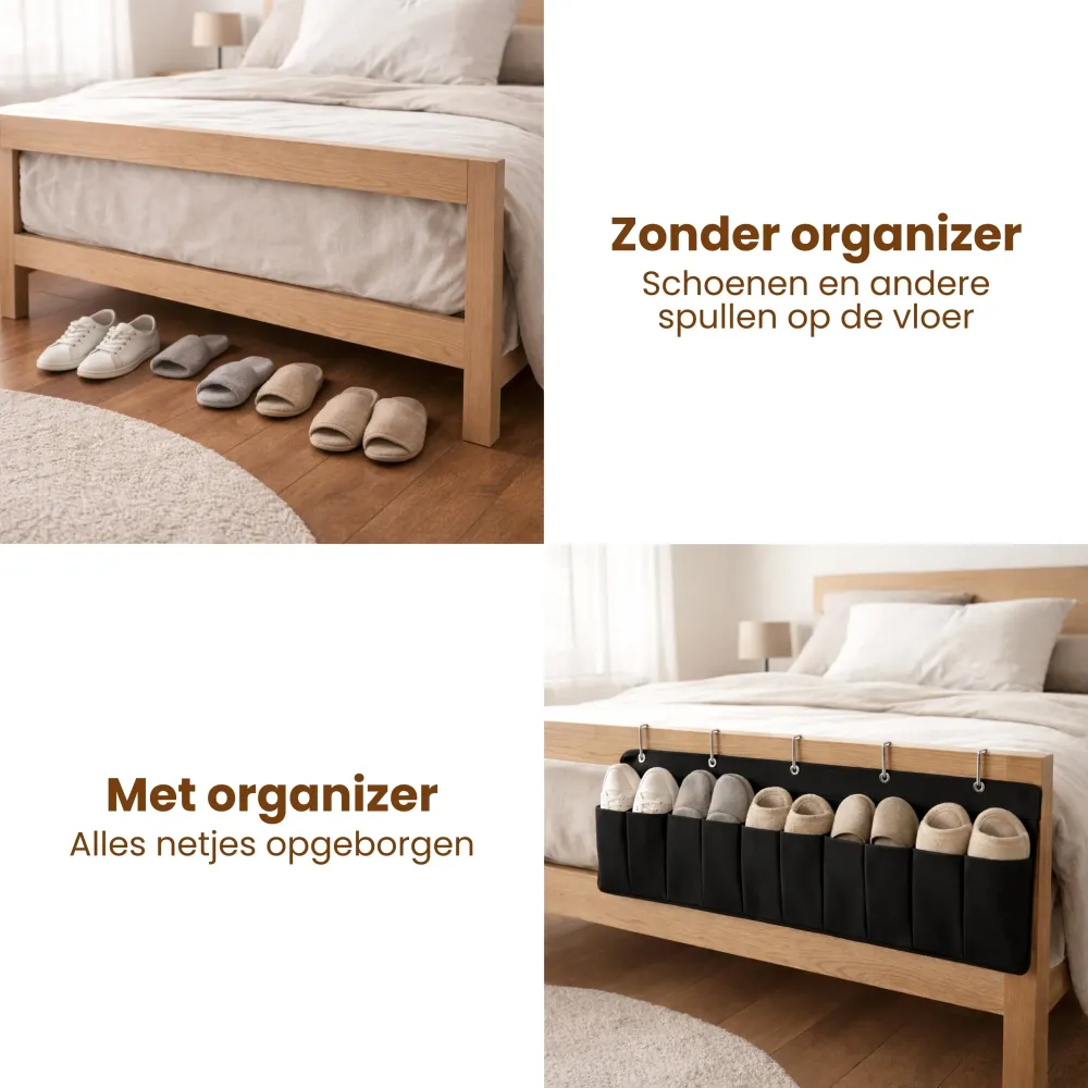 Bed Organizer met 9 Vakken – Bed Opberger Hangend – Opbergzak Bedrand – Schoenen Organizer Bed – Bedside Storage Organizer...