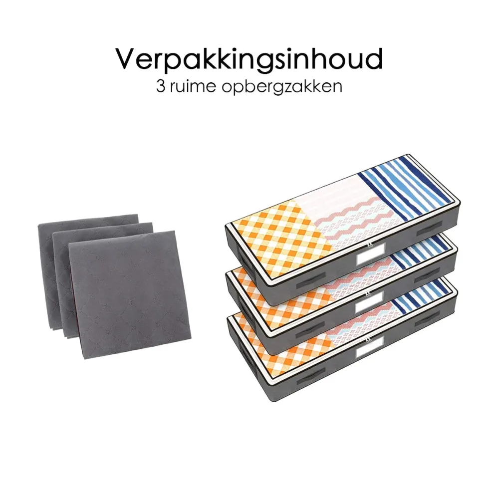 Bed Organizer - Ruime Opbergzakken - Grijs - 3 stuks - Onderbed tas