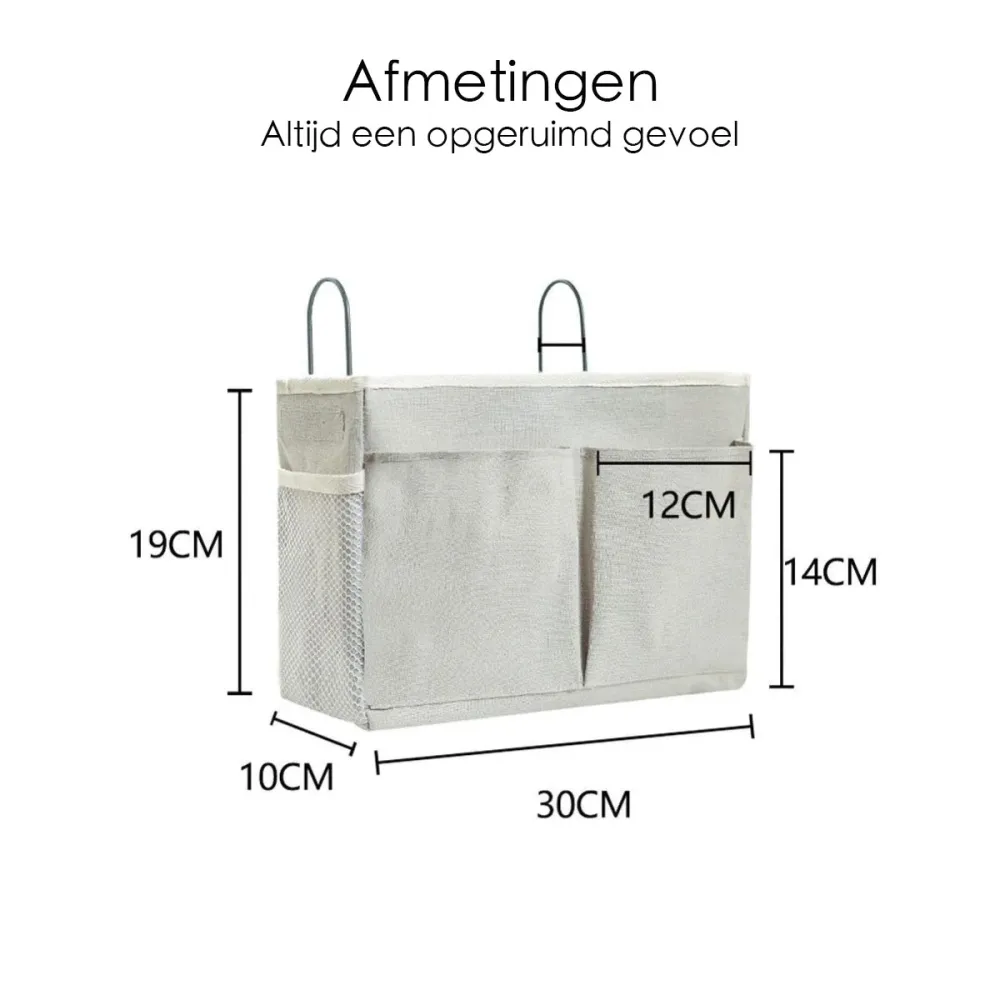Bedside Pocket - Bed Opbergzak - Katoen - Lichtgrijs