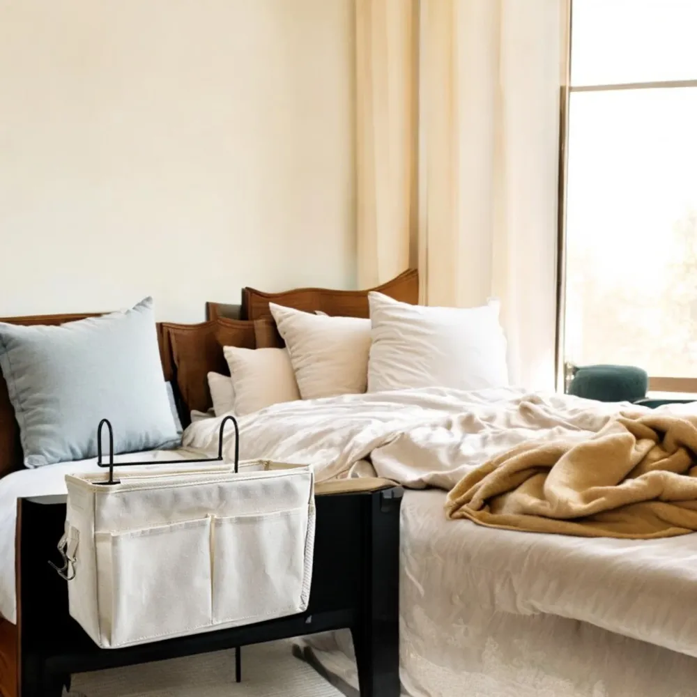 Bedside Pocket - Bed Opbergzak - Katoen - Wit