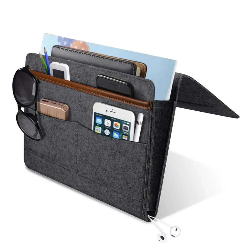Bedside Pocket - Donker Grijs - Vilten Opbergzak voor Bed Bank - Bedorganizer