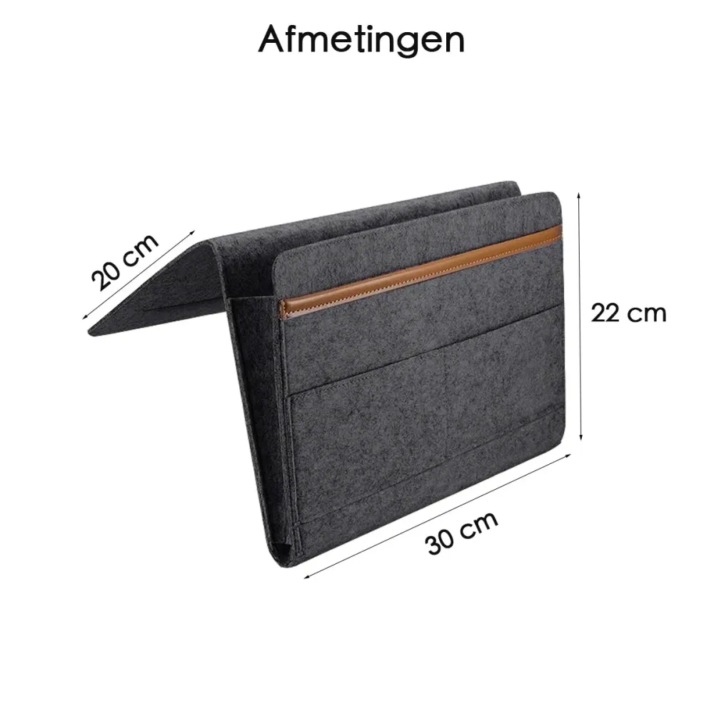 Bedside Pocket - Donker Grijs - Vilten Opbergzak voor Bed Bank - Bedorganizer