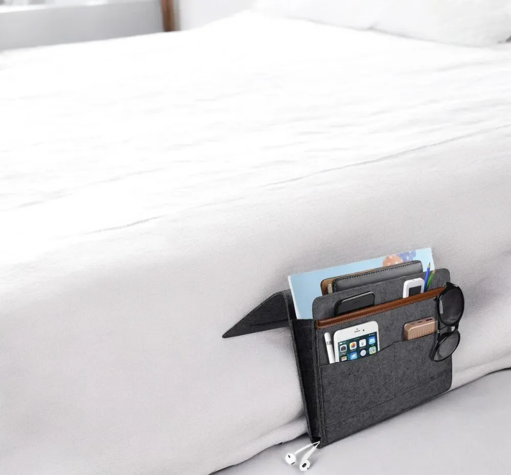 Bedside Pocket - Donker Grijs - Vilten Opbergzak voor Bed Bank - Bedorganizer