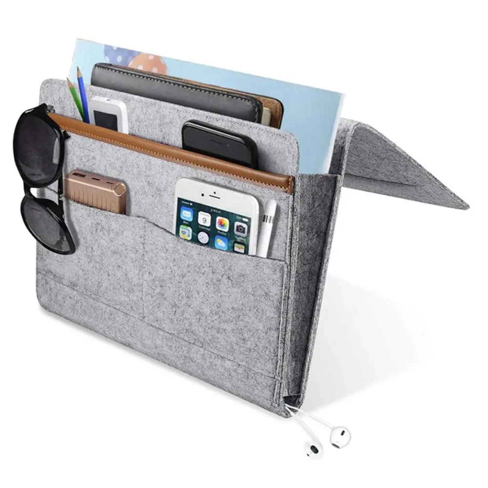 Bedside Pocket - Licht Grijs - Vilten Opbergzak voor Bed Bank - Bedorganizer