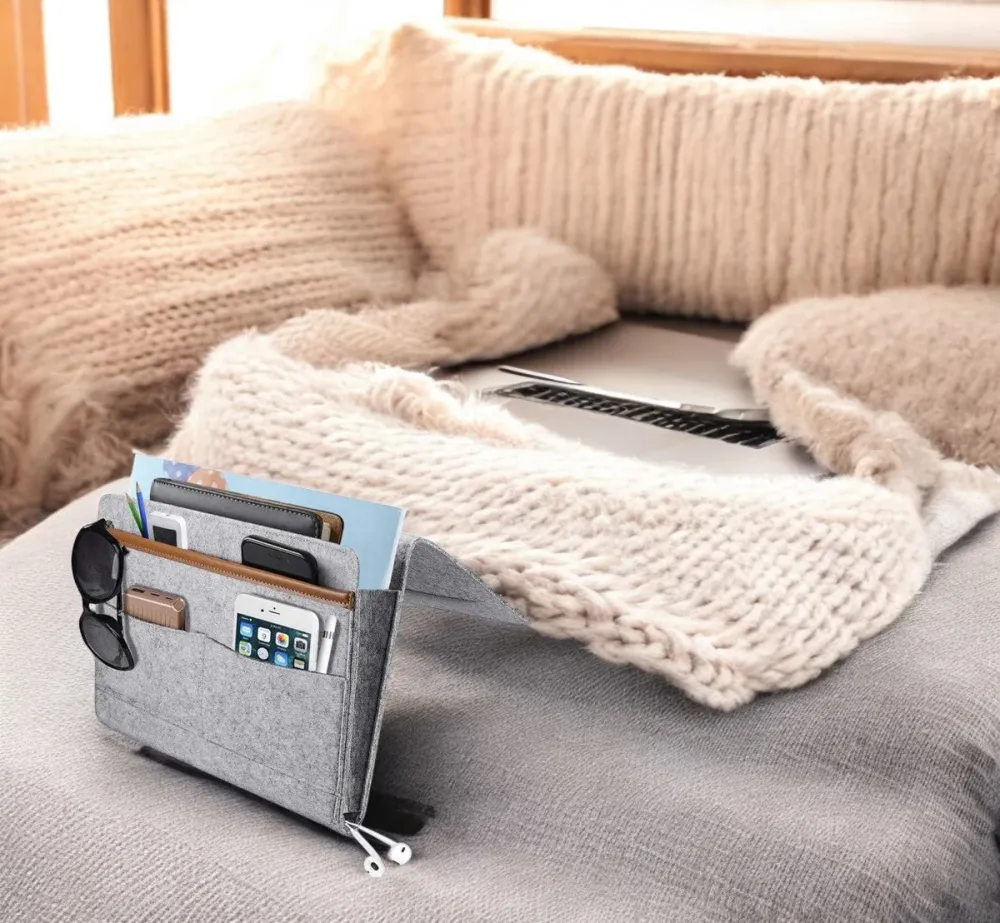 Bedside Pocket - Licht Grijs - Vilten Opbergzak voor Bed Bank - Bedorganizer