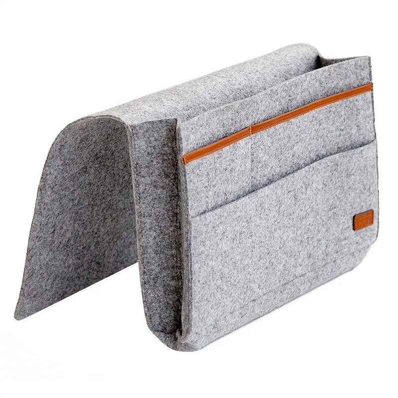 Bedside Pocket - Licht Grijs - Vilten Opbergzak voor Bed Bank - Bedorganizer