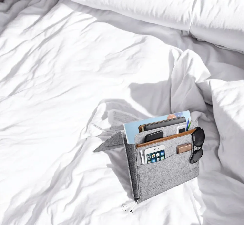 Bedside Pocket - Licht Grijs - Vilten Opbergzak voor Bed Bank - Bedorganizer
