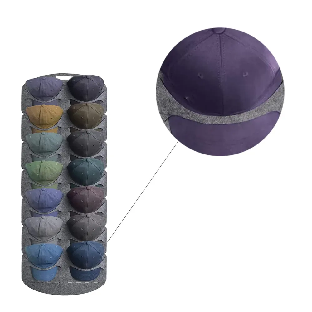 Cap Rack - Petjes Organizer voor aan Deur - Grijs - 14 Petten - Organizer voor Petjes en Caps - Petjes Opbergsysteem - Vil...