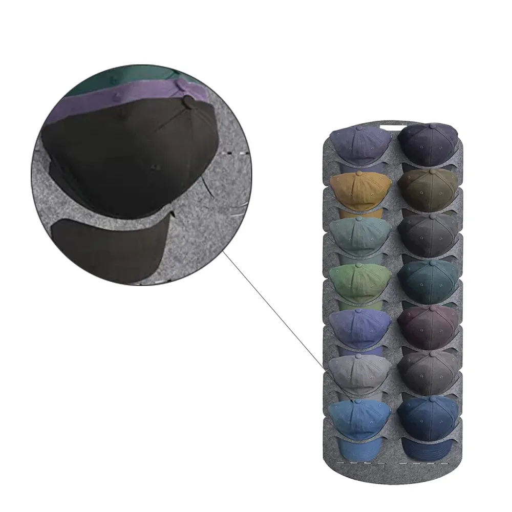 Cap Rack - Petjes Organizer voor aan Deur - Grijs - 14 Petten - Organizer voor Petjes en Caps - Petjes Opbergsysteem - Vil...