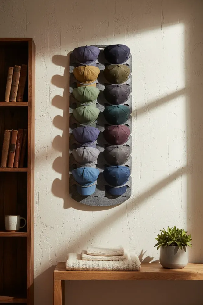 Cap Rack - Petjes Organizer voor aan Deur - Grijs - 14 Petten - Organizer voor Petjes en Caps - Petjes Opbergsysteem - Vil...