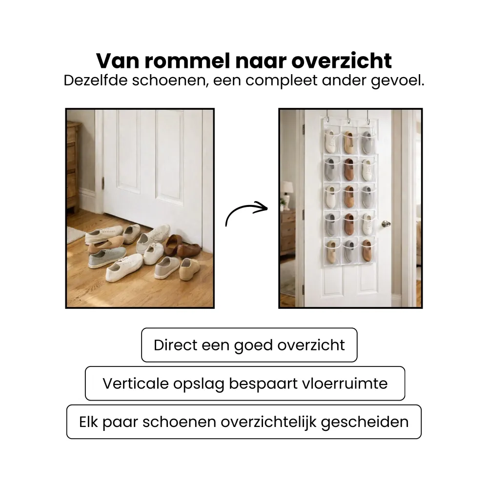 Deur Schoenen Organizer – 15 Vakken – Hangende Schoenenopberger – Transparant – Schoenenrek voor Deur – Opberg Organizer v...