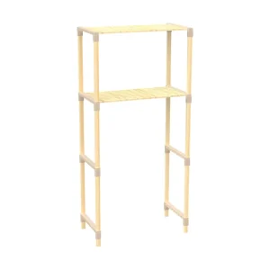 FixWood 2-Laags Wasmachine Rek – Beige - Houten Opbergrek voor Wasmachine – Ruimtebesparend Badkamerrek 127 cm – Beukenloo...
