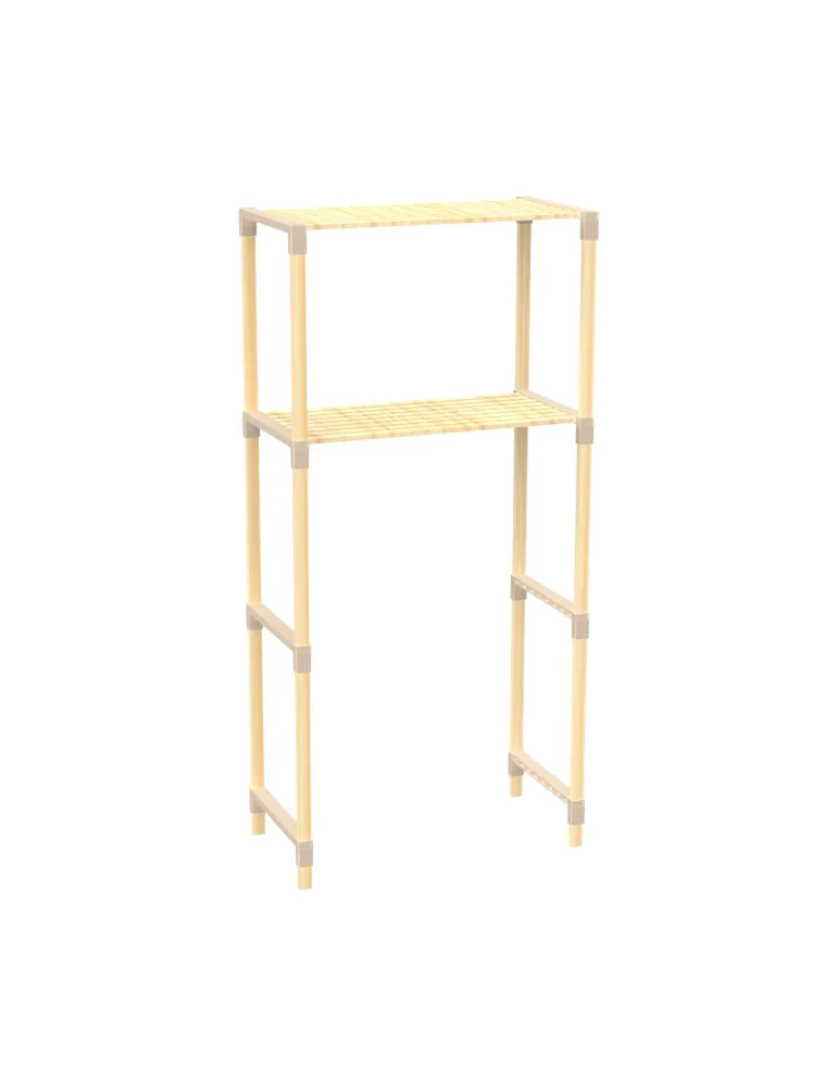 FixWood 2-Laags Wasmachine Rek – Beige - Houten Opbergrek voor Wasmachine – Ruimtebesparend Badkamerrek 127 cm – Beukenloo...