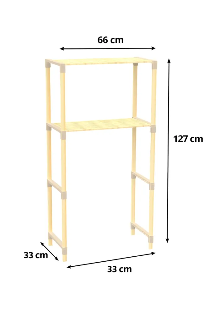 FixWood 2-Laags Wasmachine Rek – Beige - Houten Opbergrek voor Wasmachine – Ruimtebesparend Badkamerrek 127 cm – Beukenloo...