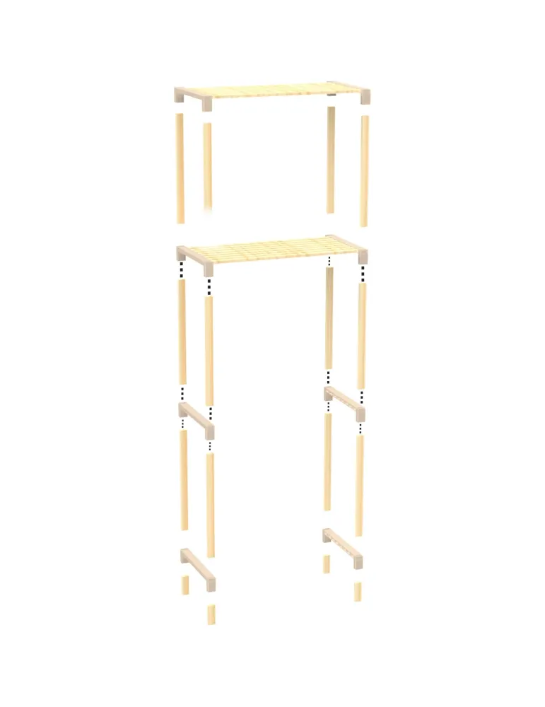 FixWood 2-Laags Wasmachine Rek – Beige - Houten Opbergrek voor Wasmachine – Ruimtebesparend Badkamerrek 127 cm – Beukenloo...