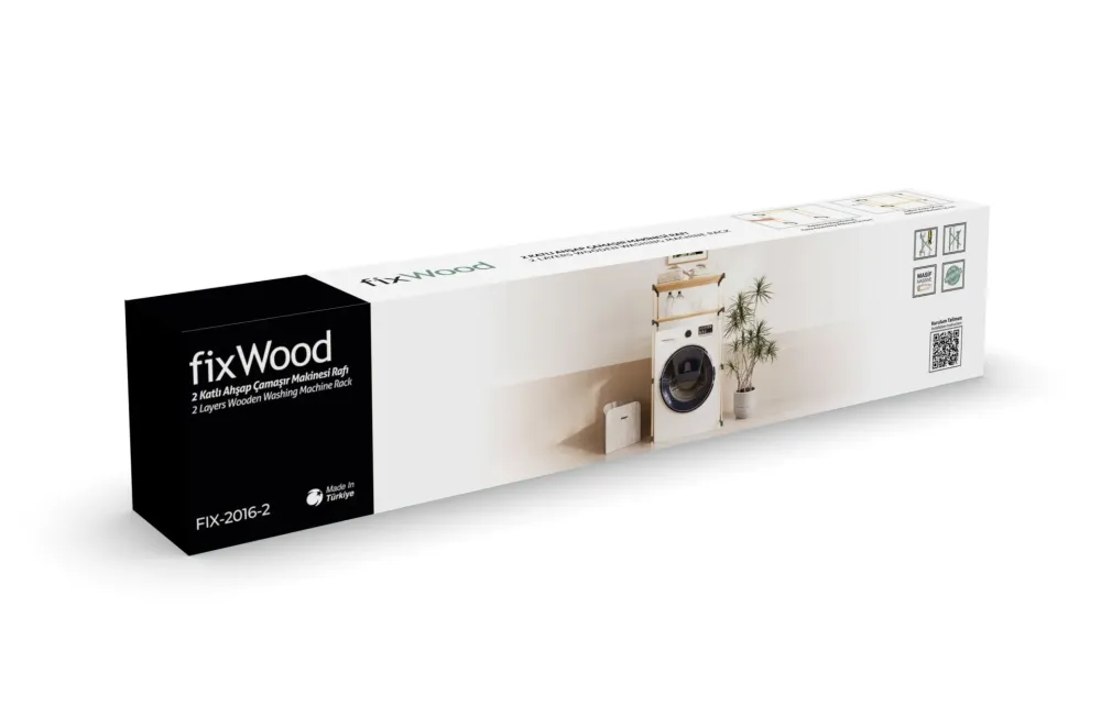 FixWood 2-Laags Wasmachine Rek – Beige - Houten Opbergrek voor Wasmachine – Ruimtebesparend Badkamerrek 127 cm – Beukenloo...