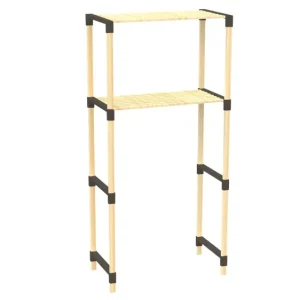 FixWood 2-Laags Wasmachine Rek – Zwart - Houten Opbergrek voor Wasmachine – Ruimtebesparend Badkamerrek 127 cm – Beukenloo...