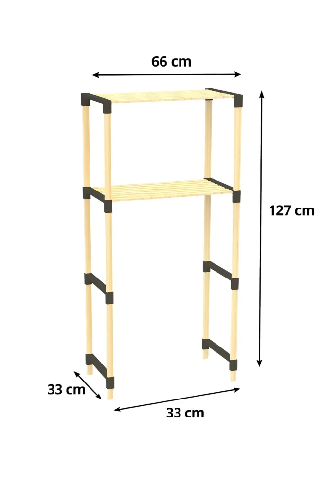 FixWood 2-Laags Wasmachine Rek – Zwart - Houten Opbergrek voor Wasmachine – Ruimtebesparend Badkamerrek 127 cm – Beukenloo...