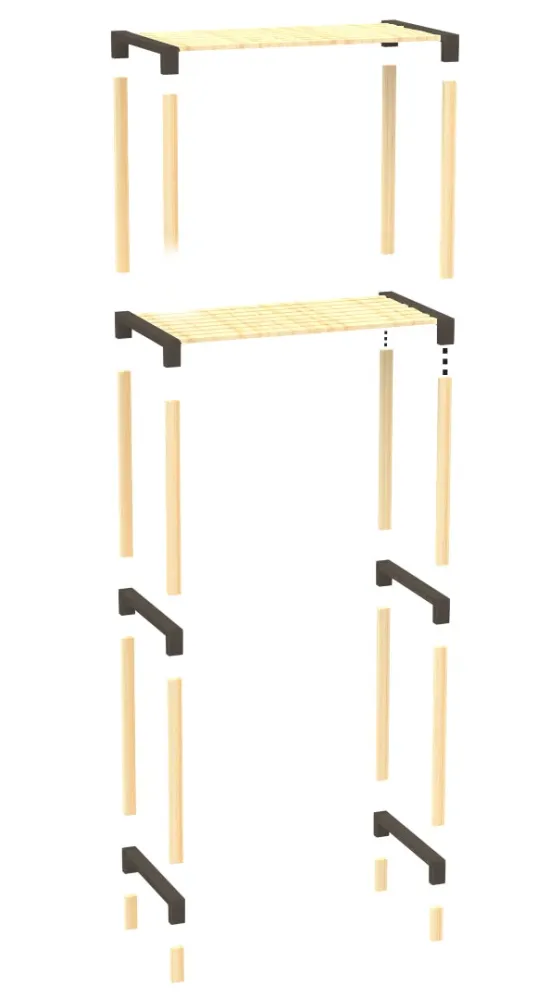FixWood 2-Laags Wasmachine Rek – Zwart - Houten Opbergrek voor Wasmachine – Ruimtebesparend Badkamerrek 127 cm – Beukenloo...
