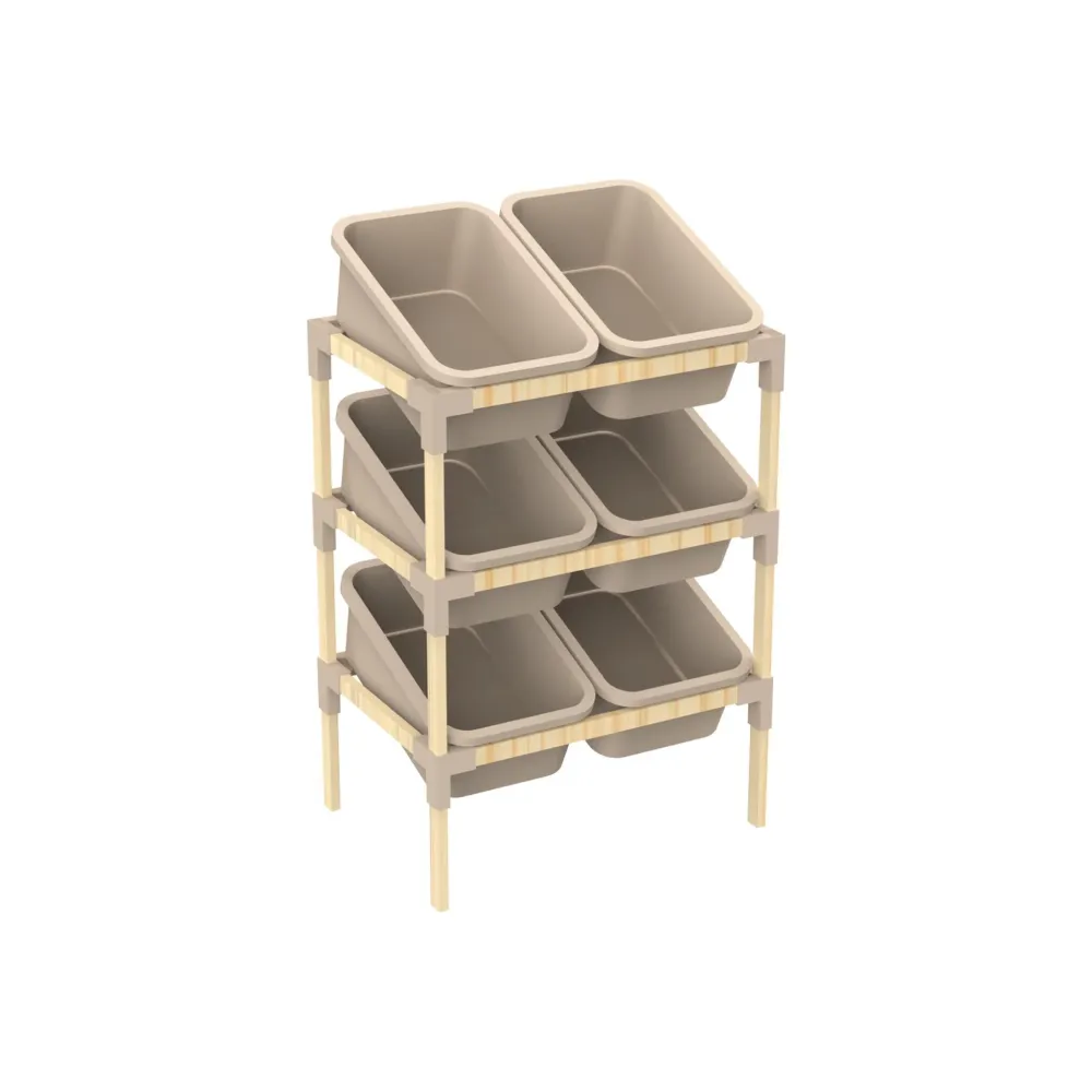 FixWood 3-laags Opbergrek met 6 uitneembare bakken – Houten Speelgoed- en Groente Organizer – 90x55x39 cm – Duurzaam en mu...