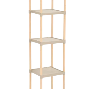 FixWood Houten Modulaire Opbergrek – Massief Hout & Kunststof – Badkamerrek, Keukenrek Plantenrek – 127 cm Hoog – Beige-Na...