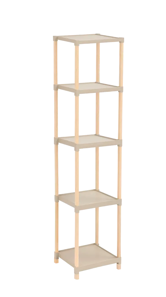 FixWood Houten Modulaire Opbergrek – Massief Hout & Kunststof – Badkamerrek, Keukenrek Plantenrek – 127 cm Hoog – Beige-Na...