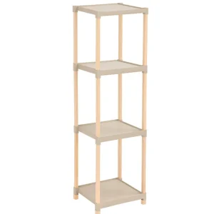 FixWood Houten Modulaire Opbergrek – Massief Hout & Kunststof – Badkamerrek, Keukenrek Plantenrek – 105 cm Hoog – Beige-Na...