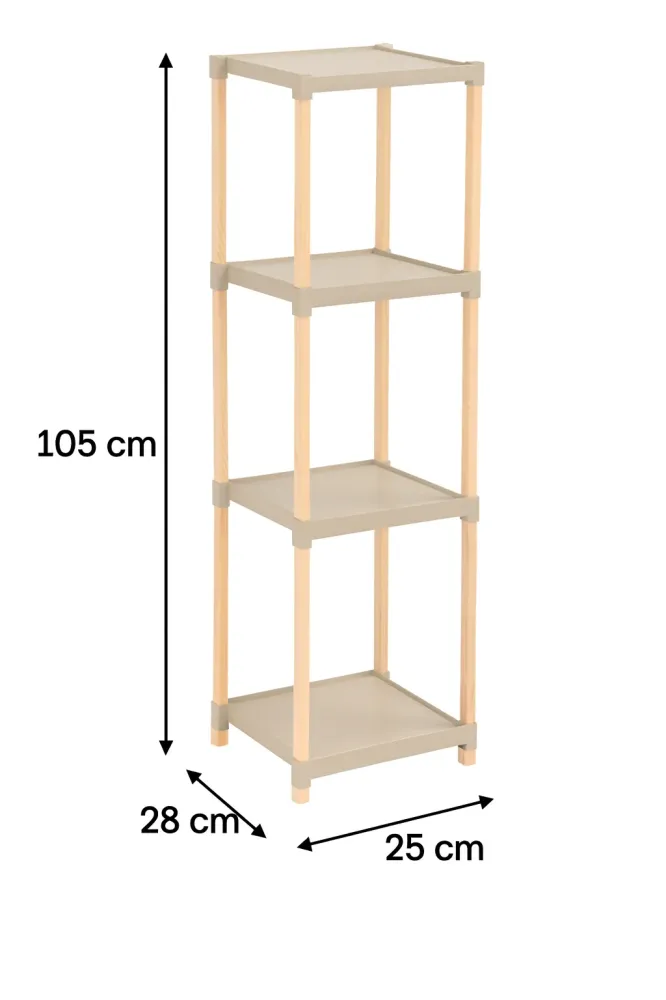 FixWood Houten Modulaire Opbergrek – Massief Hout & Kunststof – Badkamerrek, Keukenrek Plantenrek – 105 cm Hoog – Beige-Na...