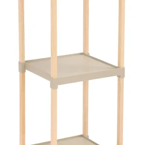 FixWood Houten Modulaire Opbergrek – Massief Hout & Kunststof – Badkamerrek, Keukenrek Plantenrek – 72 cm Hoog – Beige-Nat...