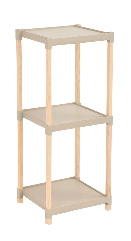 FixWood Houten Modulaire Opbergrek – Massief Hout & Kunststof – Badkamerrek, Keukenrek Plantenrek – 72 cm Hoog – Beige-Nat...